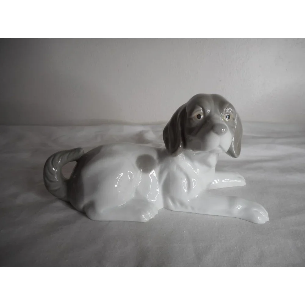 Vintage Lot of 2 KPM German Porcelain dog puppy figurines Grey White Estate Find - Picture 6 of 12